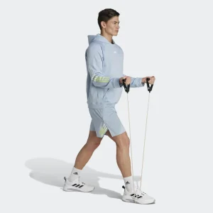 Confort absoluto para tus entrenamientos de baja intensidad o tus momentos de relax. Este conjunto de sudadera con capucha y pantalón corto en azul cielo te envuelve en suavidad.